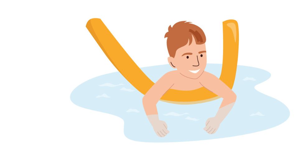 Illustration Bub schwimmt mit Schwimmnudel