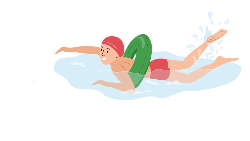 Illustration schwimmendes Kind mit Schwimmreifen