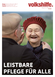 Cover des Volkshilfe Magazins 2/26 mit dem Titel „Leistbare Pflege für Alle“. Klick zum PDF.