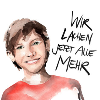 Aquarellillustration eines Kindes mit dem Zitat „Wir lachen jetzt alle mehr“ aus dem Forschungsprojekt zur Kindergrundsicherung.